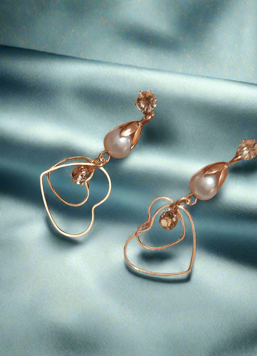 Trendy light weight shiny earring with korean western stylish danglers-i-BELK007g-pearl-rosegold-PunnagaiDJ