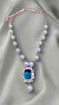 Pearl necklace set with american diamond stones-green blue red