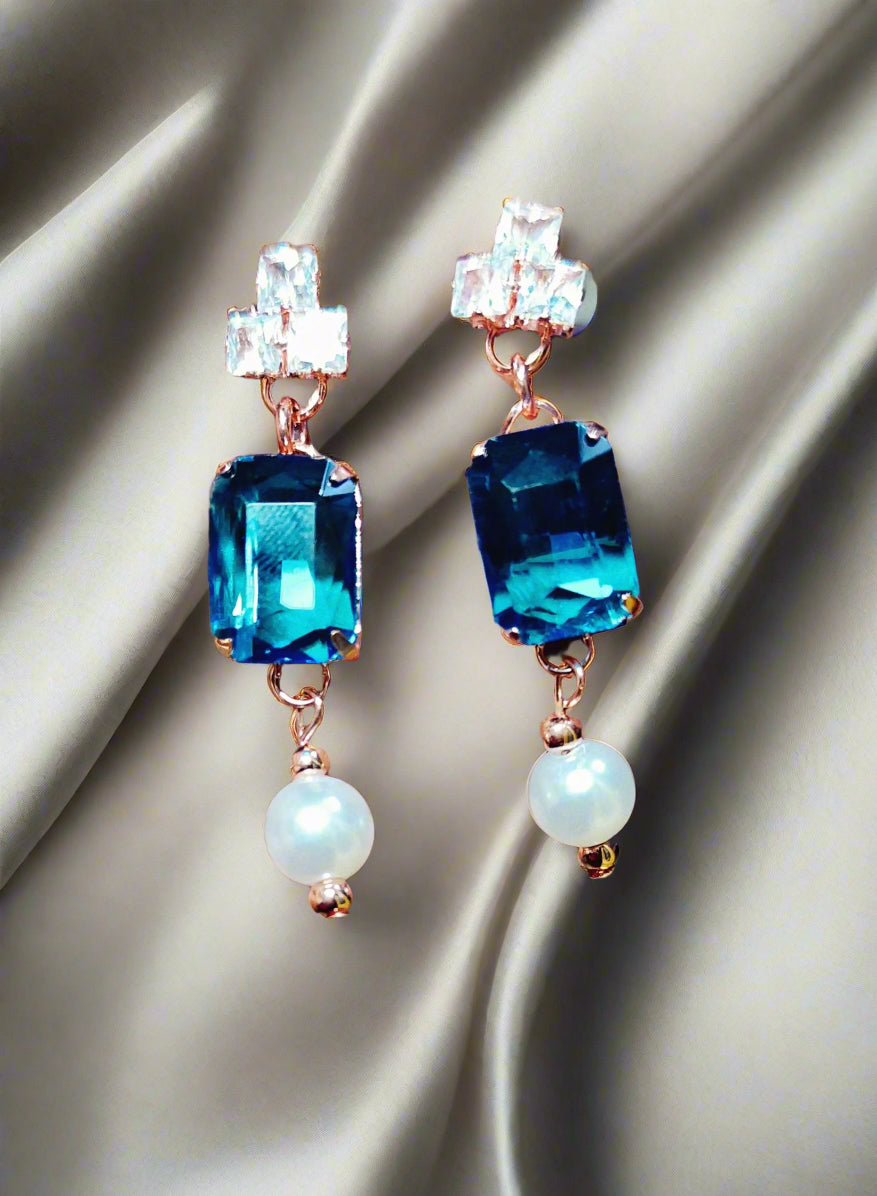 Pearl necklace set with american diamond stones-green blue red