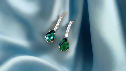 Stylish Rose Gold-Plated Big green emerald stone Chain set