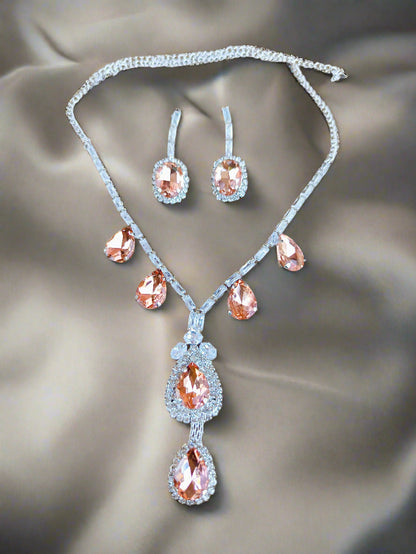 Alluring  Rhodium plated American diamond Necklace set