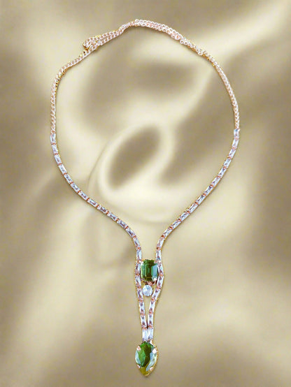 Stylish Rose Gold-Plated Big green emerald stone Chain set