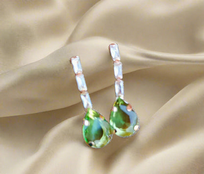 Stylish Rose Gold-Plated Big green emerald stone Chain set