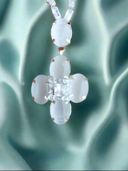 Amazing Rhodium plated american diamond with milky white stone set