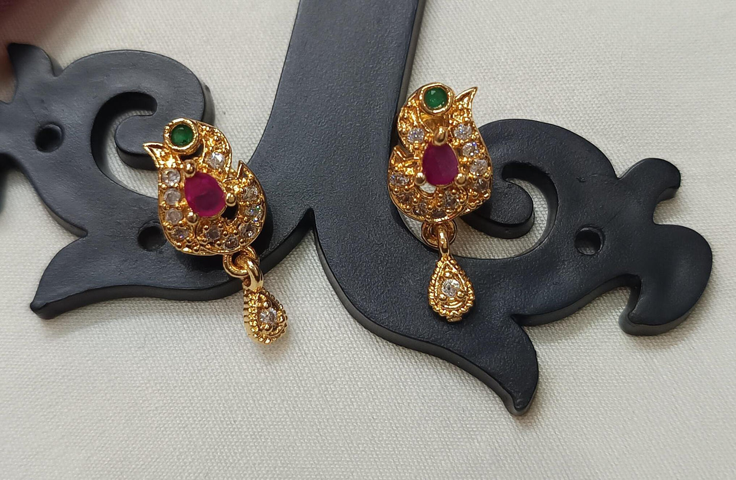 Peacock drops stud earrings