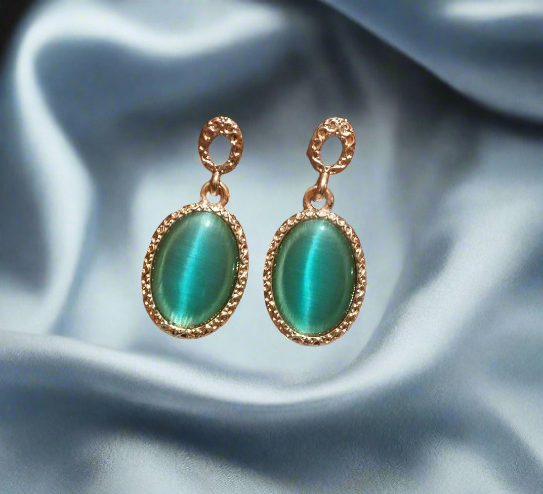 Dainty Emerald Green Stud Statement Earrings, Emerald Green Teardrop Earrings, Royal Green Earrings, Wedding Jewelry, Bridesmaid Gift BELK007f-torquoise blue-Rosegold-PunnagaiDJ